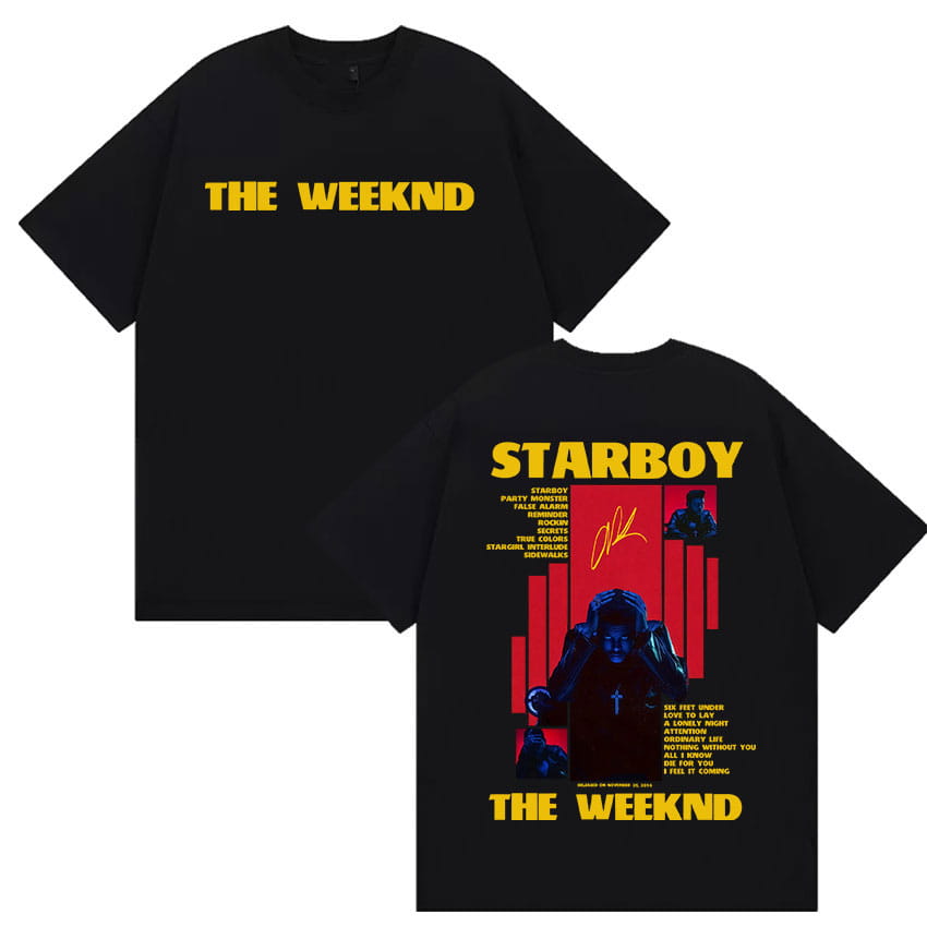Rapper THE WEEKND STARBOY Album 2025 Merch T Shirts Men’s Street Gothic Hip Hop Retro Cotton Short Sleeve T-shirt Y2k Streetwear