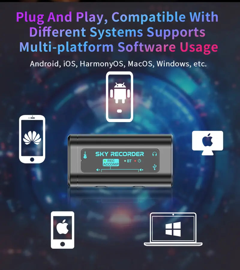 Portable HD Audio Interface - USB-C Multi-System Compatible for Guitar Recording & Streaming