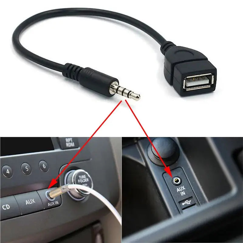 1/2/4/6/8/10Pcs Black Car Audio Cable To USB Audio Cable Car Electronics for Play Music Car Audio Cable USB Headphone Converter