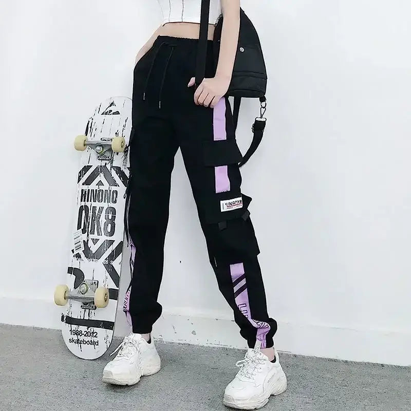Hip Hop Women’s Sports Fashion Cargo Pants Loose and Casual Korean Harem Pants Black Joggers with Multiple Pockets Trousers 5XL