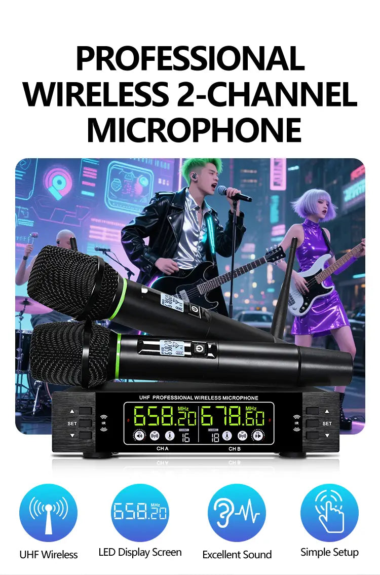 Professional wireless microphone 2 channels charging handheld home karaoke KTV performance singing microphone