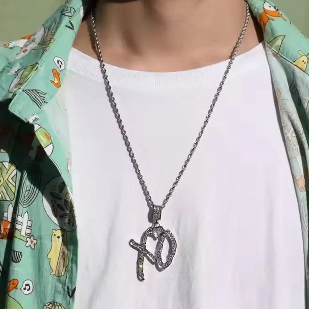 Fashion XO Necklace Cubic Zirconia Letter Pendant Sweater Chain Light Luxury Hip Hop Party Jewelry Accessories For Men Women