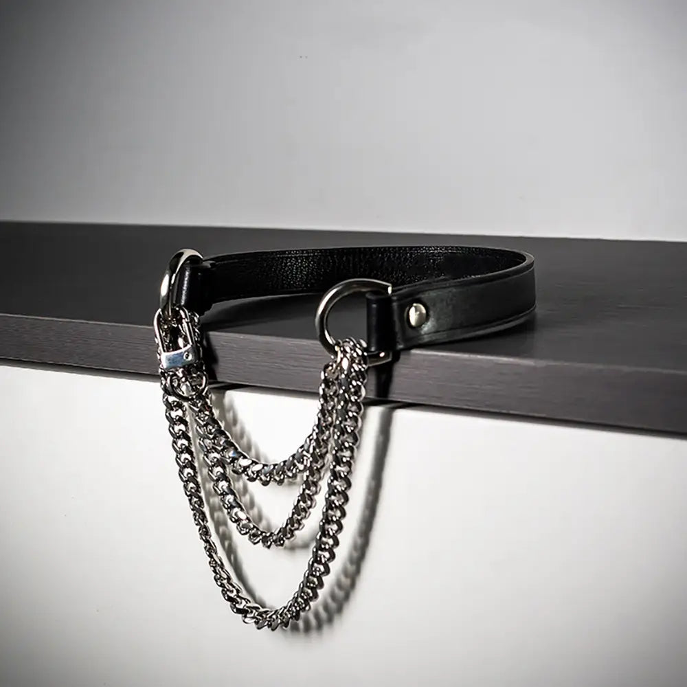 Handmade Black PU Leather Choker Collar For Women Adjustable HiphopTriple-Layer Slip Chain Necklace Fashion Jewelry Necklace