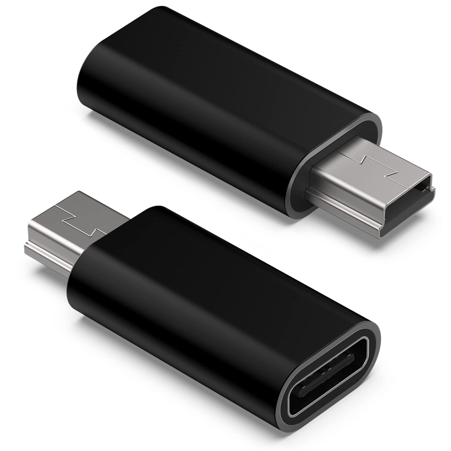 USB C to Mini USB Adapter 2-Pack Type-C Female to Mini USB Male Converter for GoPro Hero 3+ MP3 Dash Cam Camera Black