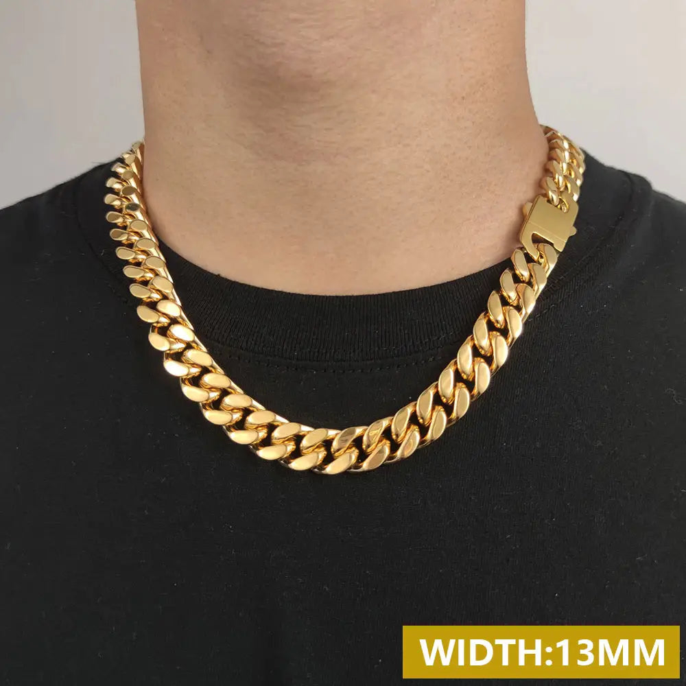 Wholesale Hip Hop Jewelry Stainless Steel Men Flat 4 Side Curb Cuban Link Chain Necklace For Men Drop Shipping