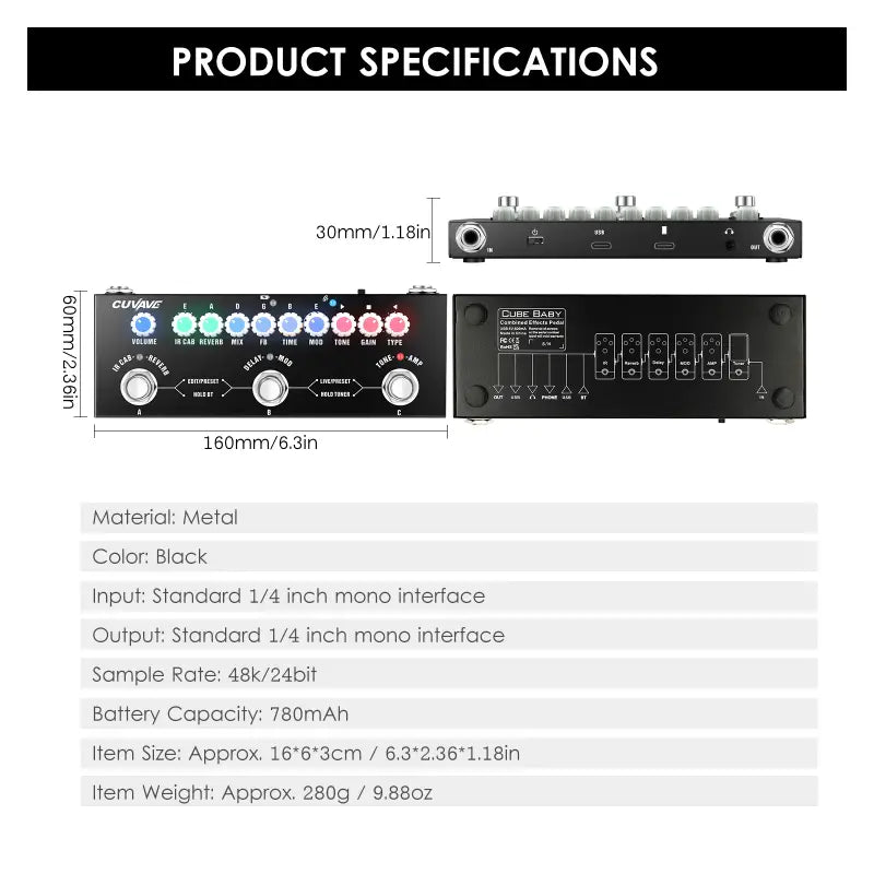 CUVAVE CUBE BABY Multifunctional Electric Guitar Combined Effect Pedal with Wireless Music Playback Phone Recording Audio