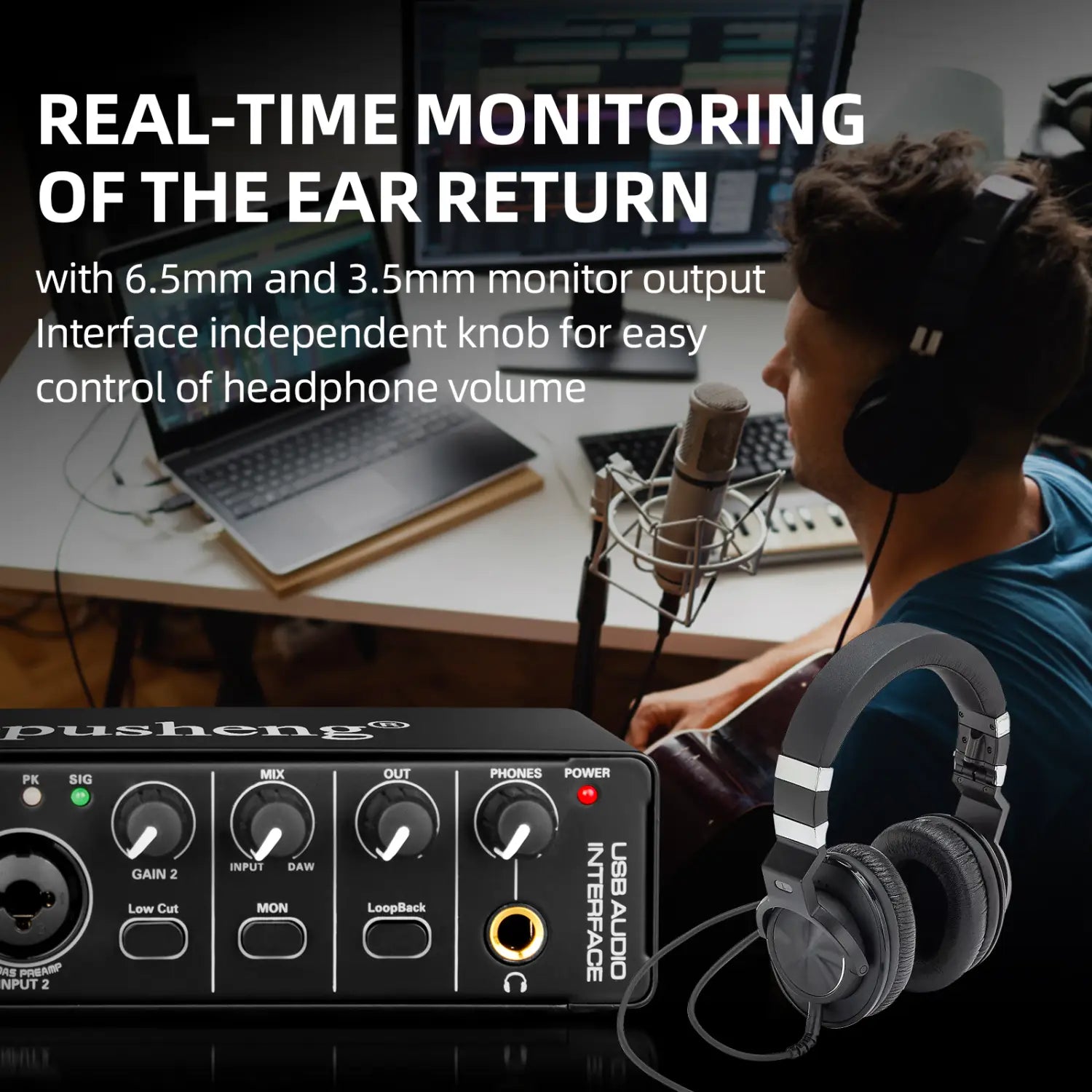 Audio Interface Depusheng MD22 USB 3.0 Sound Card with Monitoring Electric Guitar Live Recording For Studio Singing Micro
