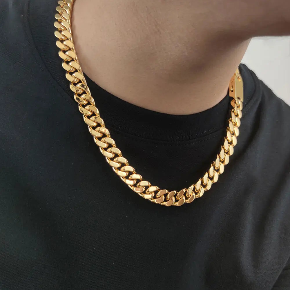 Wholesale Hip Hop Jewelry Stainless Steel Men Flat 4 Side Curb Cuban Link Chain Necklace For Men Drop Shipping