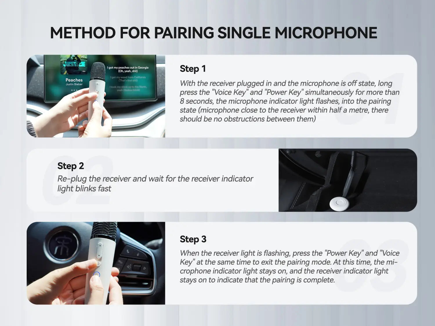Q1-Tesla Car Karaoke Microphone for Tesla Model Y/3/X/Cybertruck Rechargeable Caraoke Mic with USB-A & USB-C Receiver