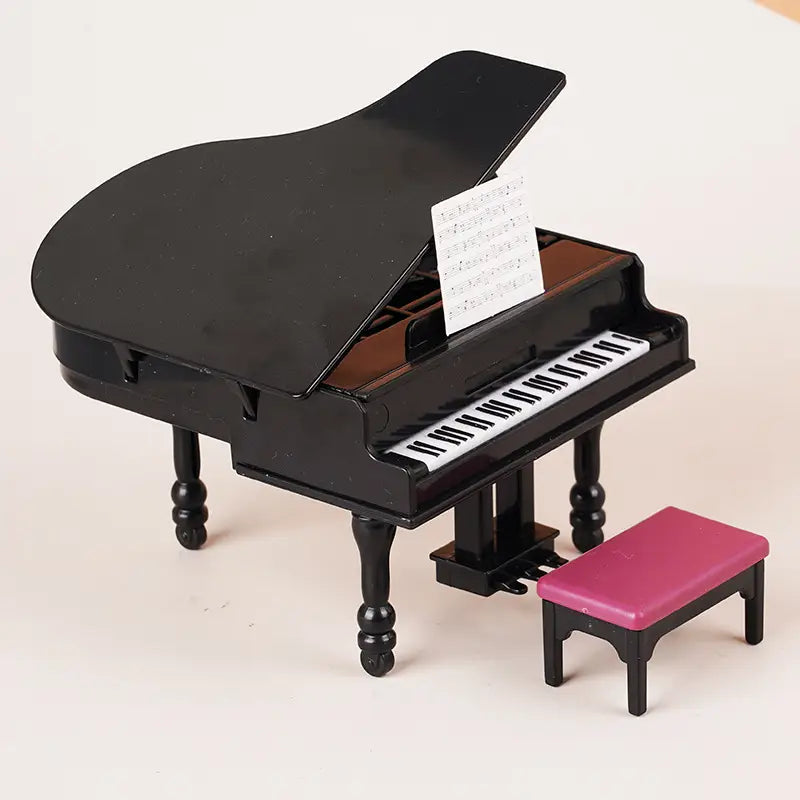 1:12 Dollhouse Miniature Furniture Playset Piano with Bench Instrument Model Living Room Décor Doll’s House Accessories