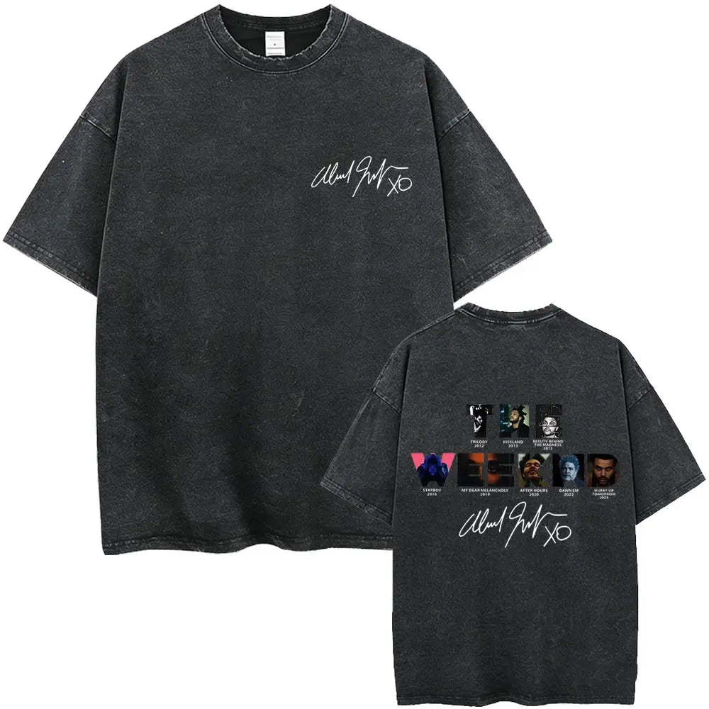 Rapper The Weeknd After Hours Til Dawn with Playboi Carti Tour 2026 Vintage Washed T Shirt Men Hip Hop Fashion Pop Music T-shirt