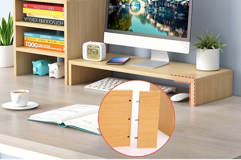 Spacious Wooden Monitor Stand Elevating Computer Riser with Storage Organizer and Keyboard Management for Office Dorm