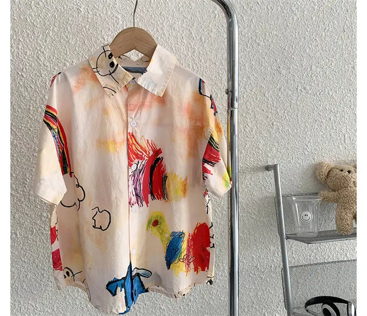 Hiphop Fashion Style Kids Boy Hip Hop Shirt with Drawings Baby Child Hiphop Rapper Dance Clothes Y2K Streetwear Clothes Tops
