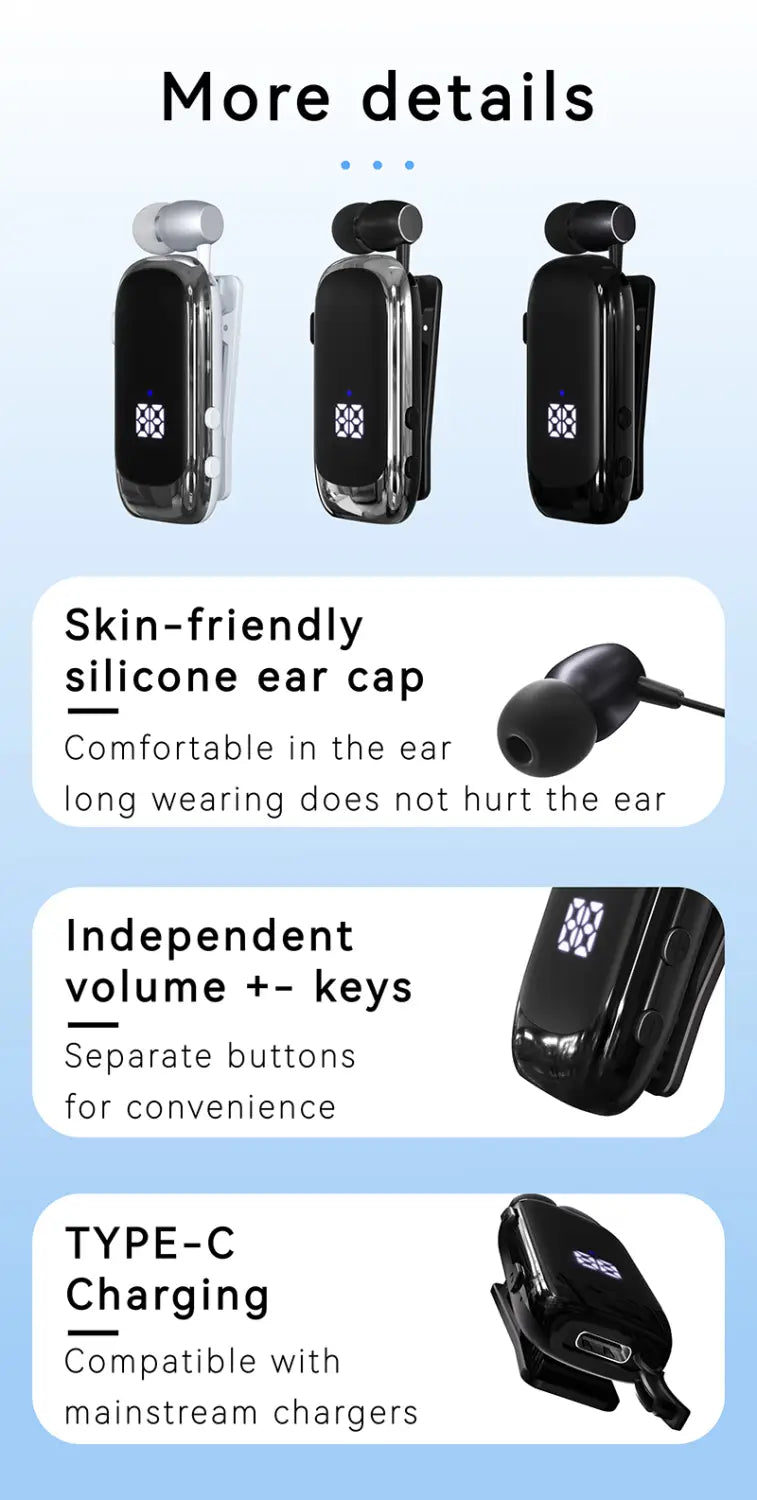 K88 Lavalier Business Bluetooth 5.4 Headphone Talk/Music Time 20 Hours LED Digital Display,Noice Cancelling Wireless Earphones