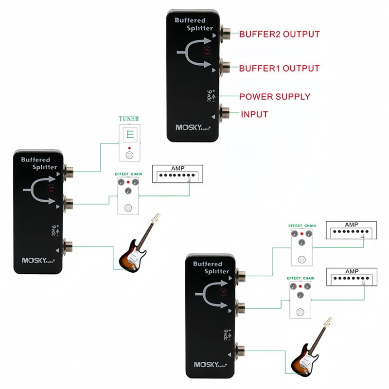 MOSKYaudio Buffered Splitter Guitar Pedal - Signal Buffer & Dual Output Splitter Clean Tone Preservation for Dual Amp Setup