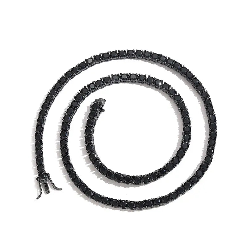Hip Hop Black CZ Stone Paved Bling Iced Out 1 Row Tennis Link Chain Chokers Necklaces for Men Women Unisex Rapper Jewelry