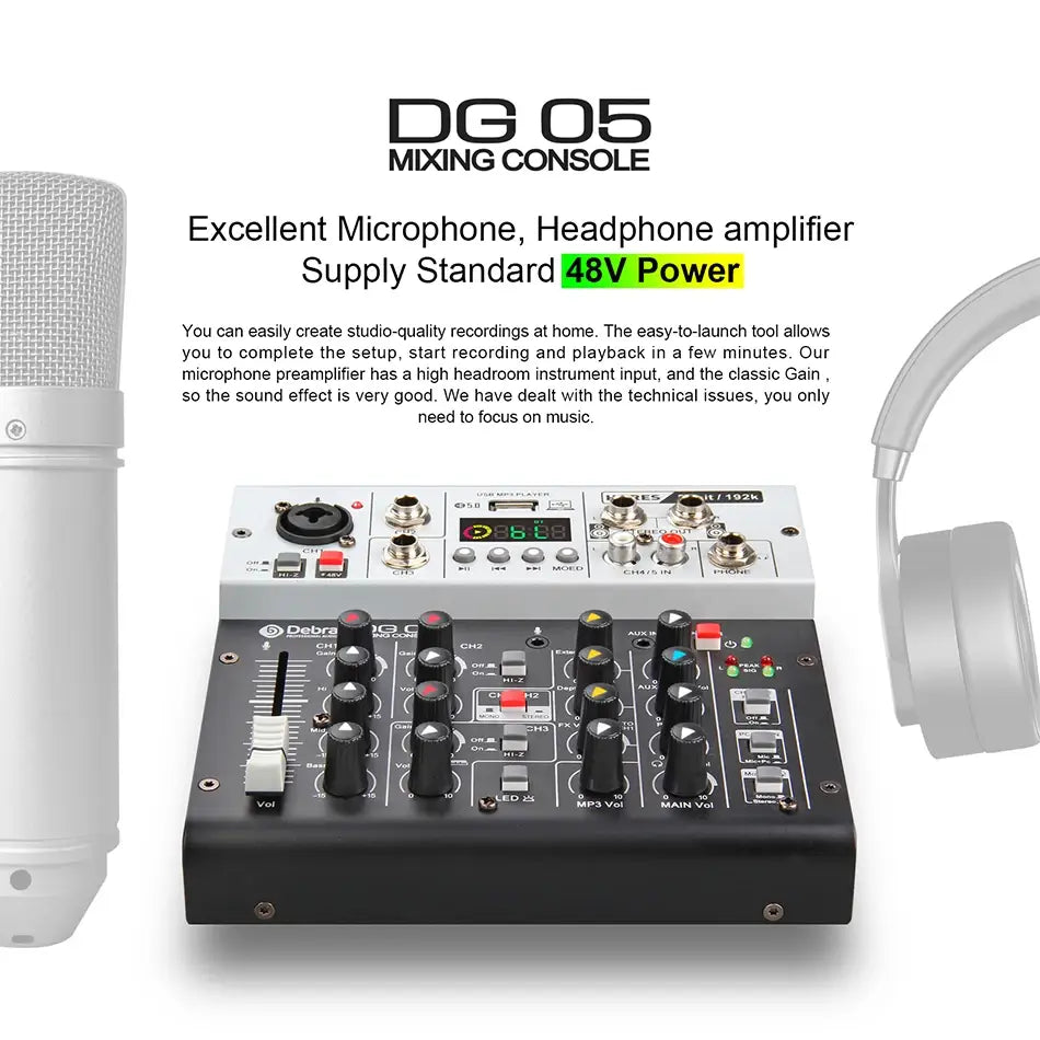 Debra Professional 24bit 192K USB Studio Recording Audio Interface DJ Console Noise Cancelling Function for Sound Card Mixer