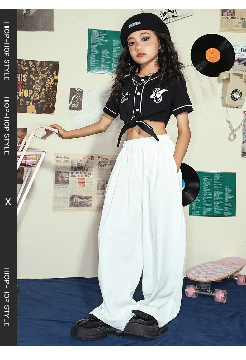 Hip Hop Girls Crop T-shirt Loose Pants Kids Street Dance Baseball Jacket Child Streetwear Jazz Clothes Sets Teen Fashion Costume