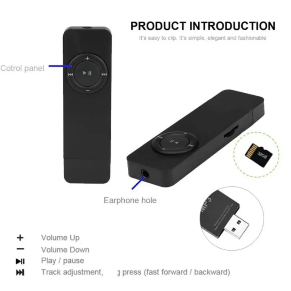 XIKCU NEW Mini MP3 Player USB in-line Card U Disk MP3 Player USB 2.0 Lossless Sound Music Media Player Support Micro TF Card