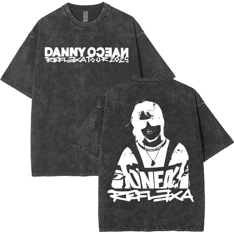 Rapper Danny Ocean Harajuku Letters Print Merch Vintage Washed T-Shirt Mens Hip Hop Crewneck Casual Y2K Tshirts Unisex Teenagers