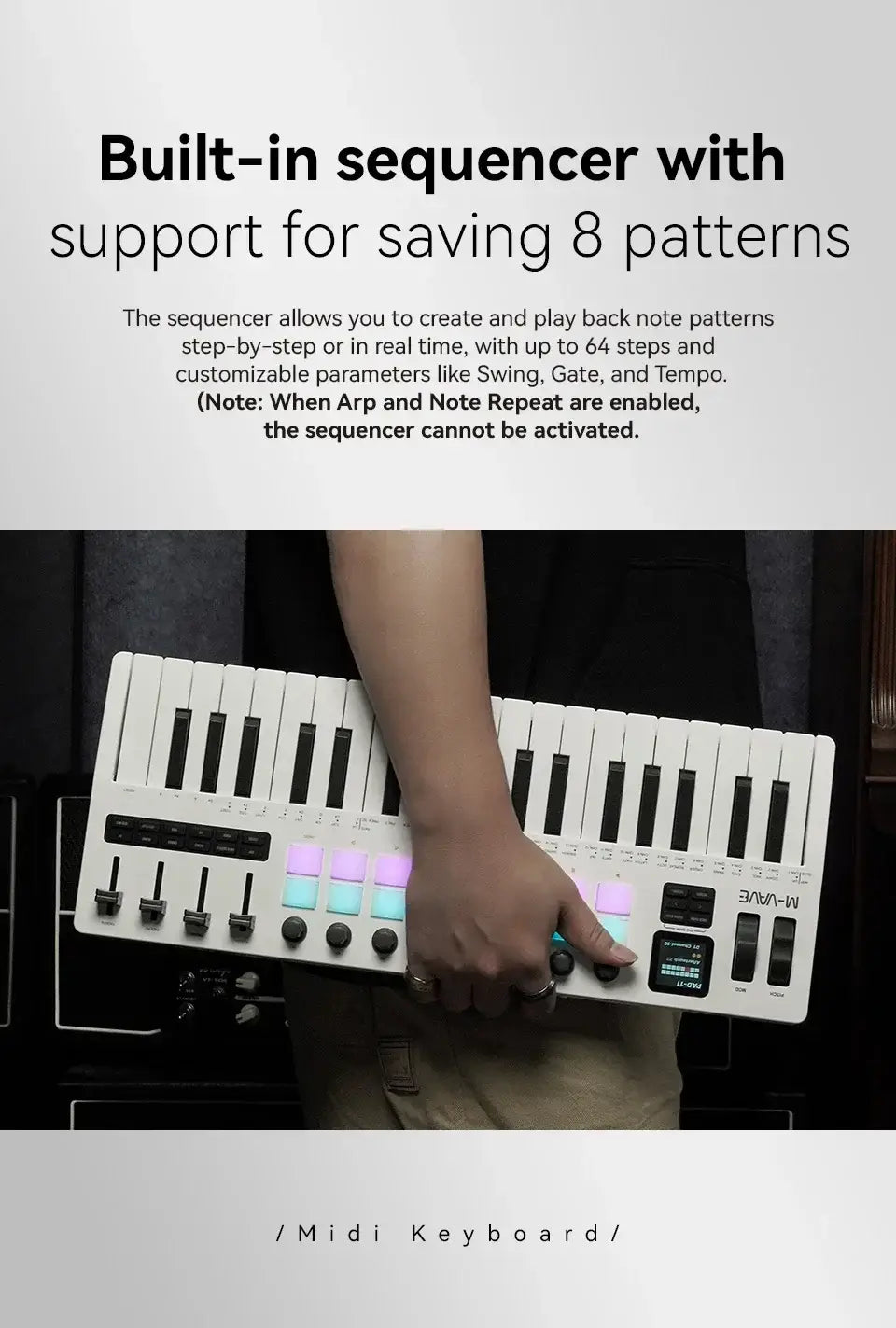M-VAVE SMK-37 Pro 37-Key MIDI Controller White 16 RGB Pads 8 Knobs Built-in Synthesizer Portable Keyboard Digital Audio AMP