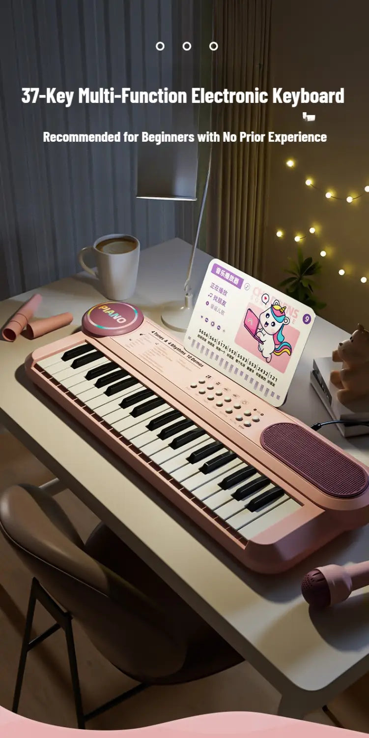 37-Key Kids Piano Keyboard Musical Toy with Microphone Music Score for Early Learning Interactive Play Best Gift Christmas Gift