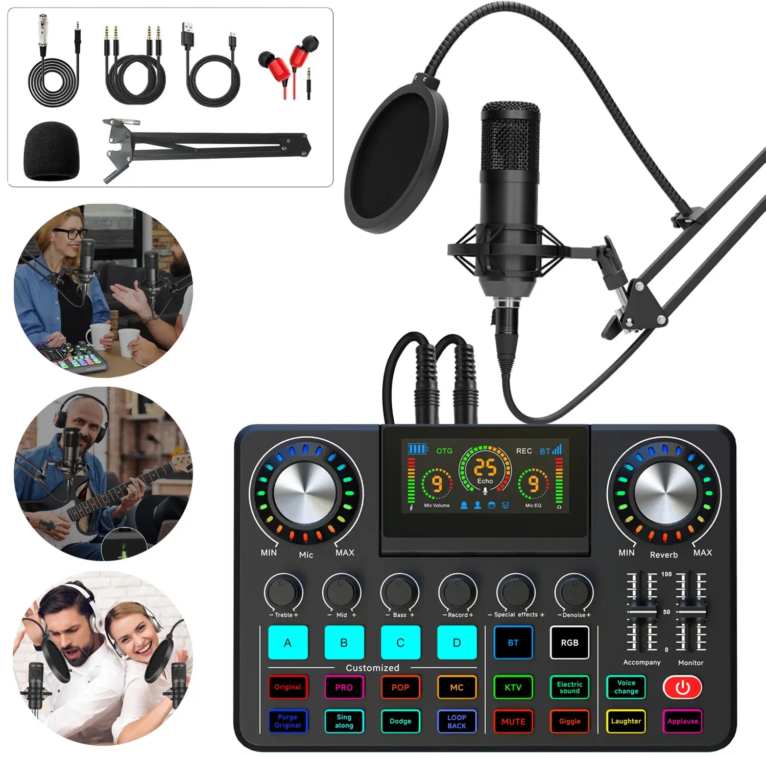 Live Broadcast Quipment Podcast Gaming 48V Live Sound Card Audio mixer With Microphone Set Device For Recording Live Streaming