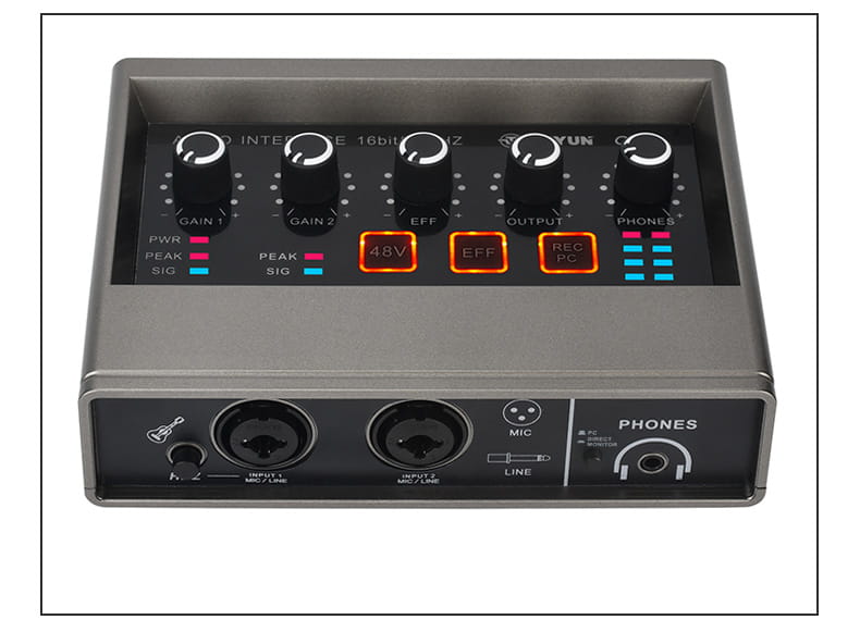 TEYUN Echo Effects 2 Input Audio Interface PC Studio Recording for Electric Guitar External Sound Card 48V Live Podcast Q-16