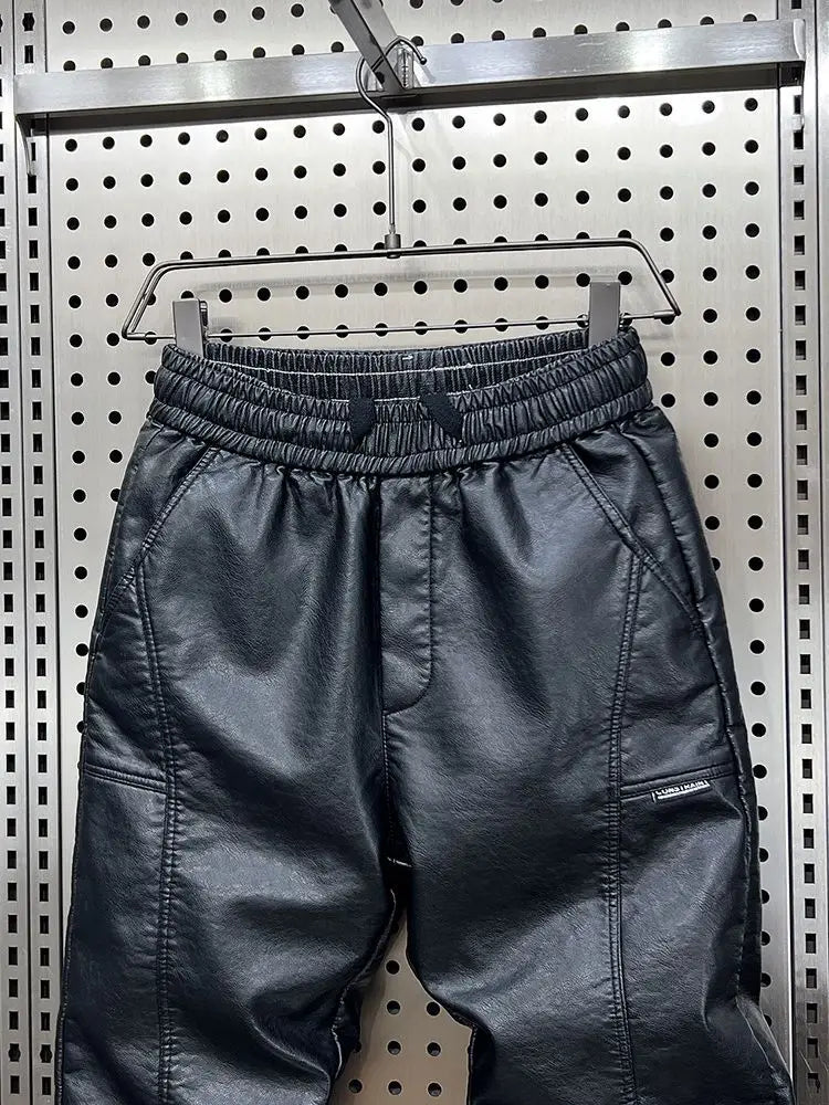 Trendy Motorcycle Leather Pants Men’s Hip Hop Harem Loose Trousers Outdoor Jogger Sweatpants Luxury Brand High Quality Clothing