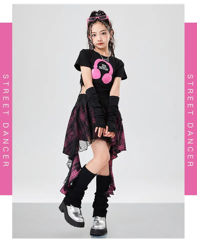 Kids Hiphop Fashion Style Rapper Clothes Set For Girl T-shirt Skirt Hip Hop Outfit Child Dance Wear Streetwear y2k Costume Suit