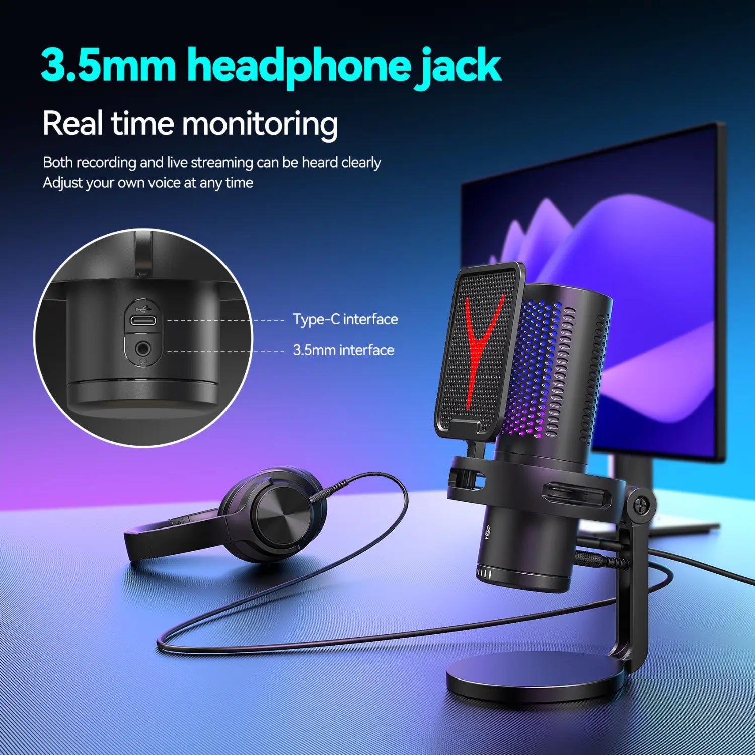 Computer Professional Gaming Condenser Microphone Karaoke Mic PC Laptop USB Wired Live Streaming Podcast Studio Mike Kit Gamer