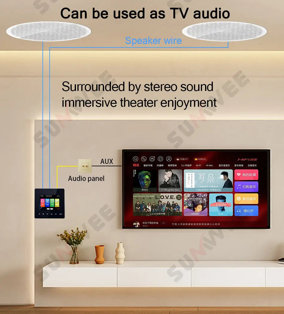 Home theater Background music system audio in wall power amplifier bluetooths player sound TF AUX control panel ceiling speakers