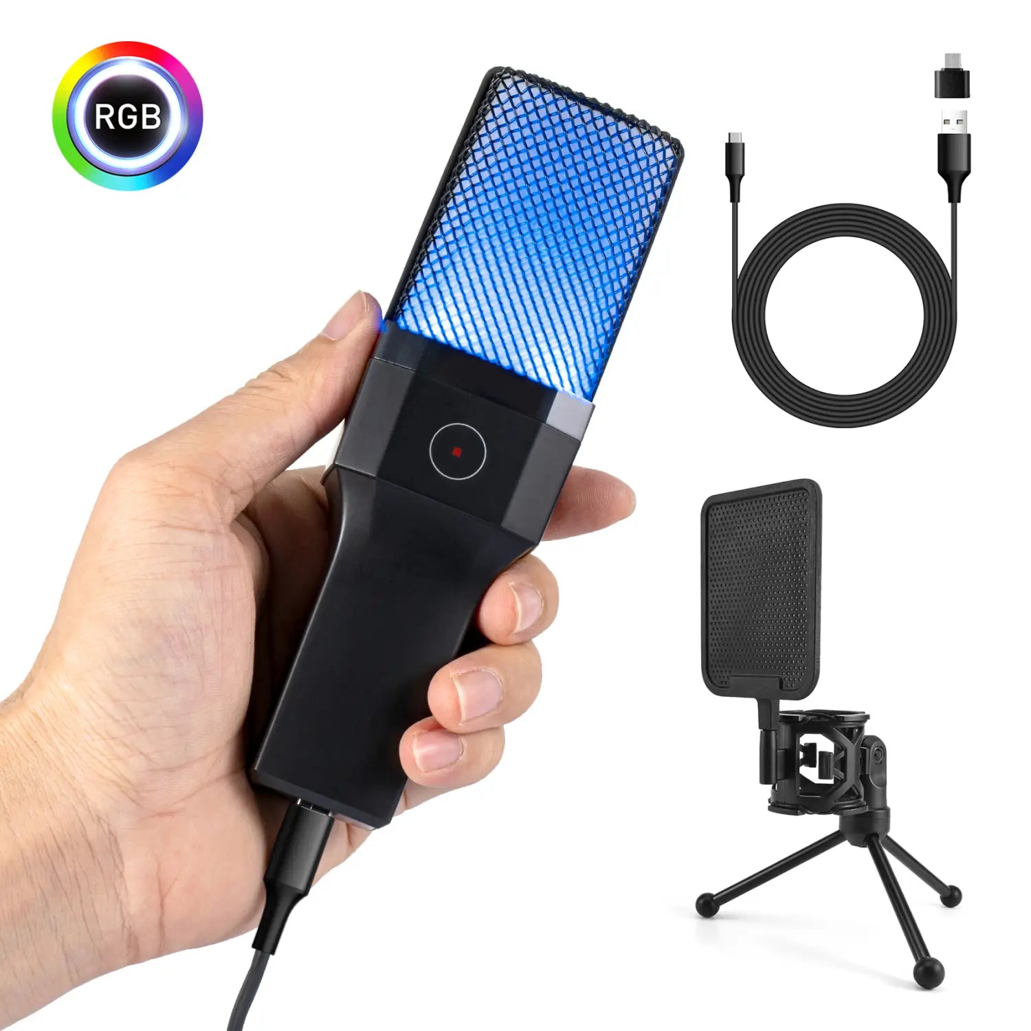 Computer Professional Gaming Condenser Microphone Karaoke Mic PC Laptop USB Wired Live Streaming Podcast Studio Mike Kit Gamer