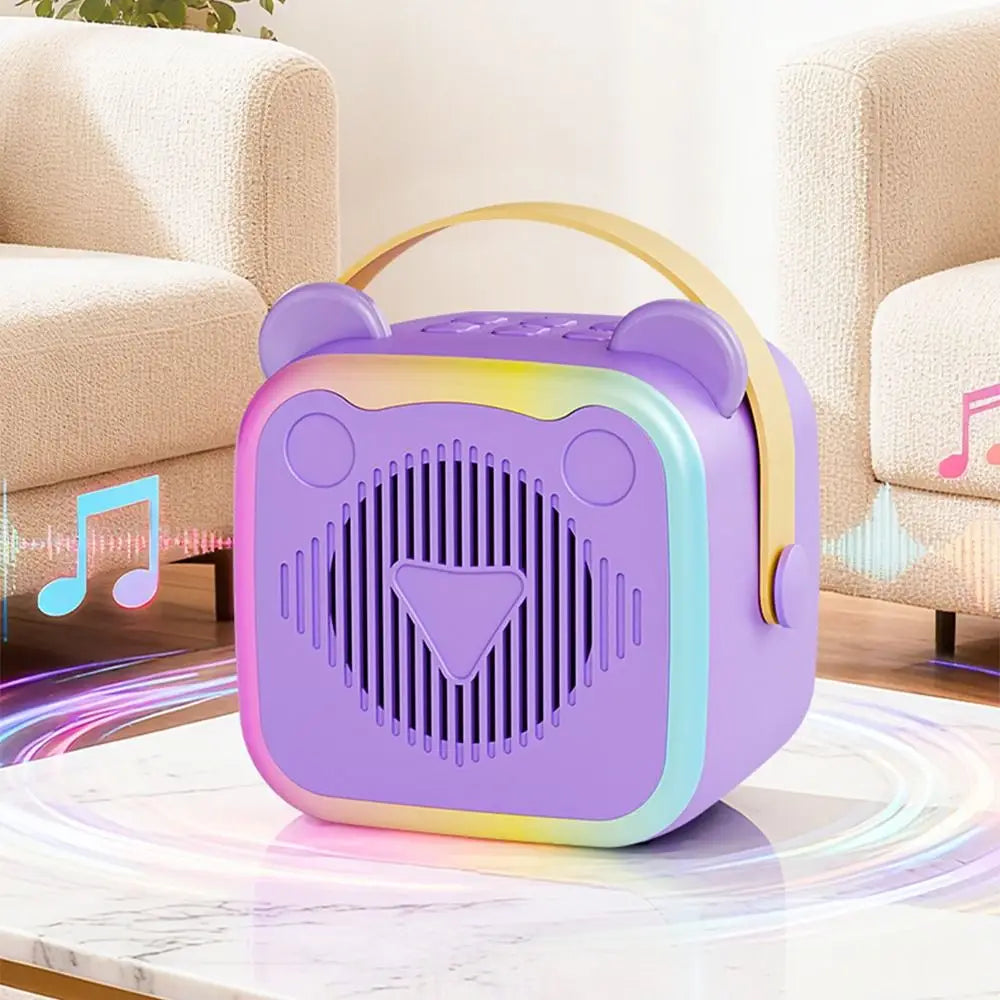 Portable Mini Karaoke Machine 3.5mm Earphone HIFI Surround Mini Home Karaoke Speaker Wireless Microphones RGB Lights