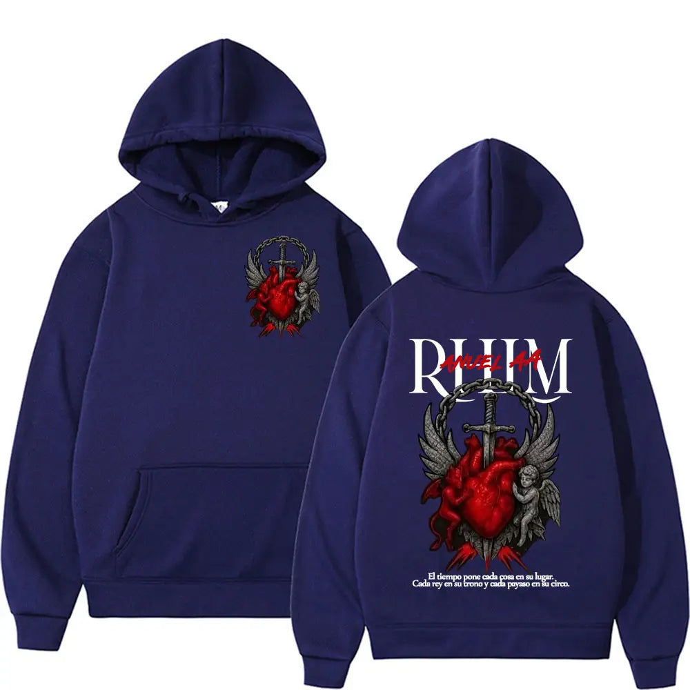 Rapper Anuel AA Rhlm 2 Album Tour Graphic Hoodies Men’s Clothing Oversized Hip Hop Gothic Long Sleeve Hoodie Comfort Sweatshirts