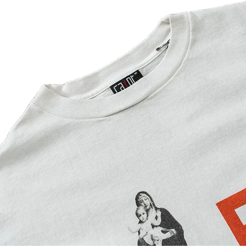 Hip Hop Retro Racing Style Graffiti Color Blocking Saint Micheal T-Shirt Men Women High Quality Oversized T Shirt Tee Tops