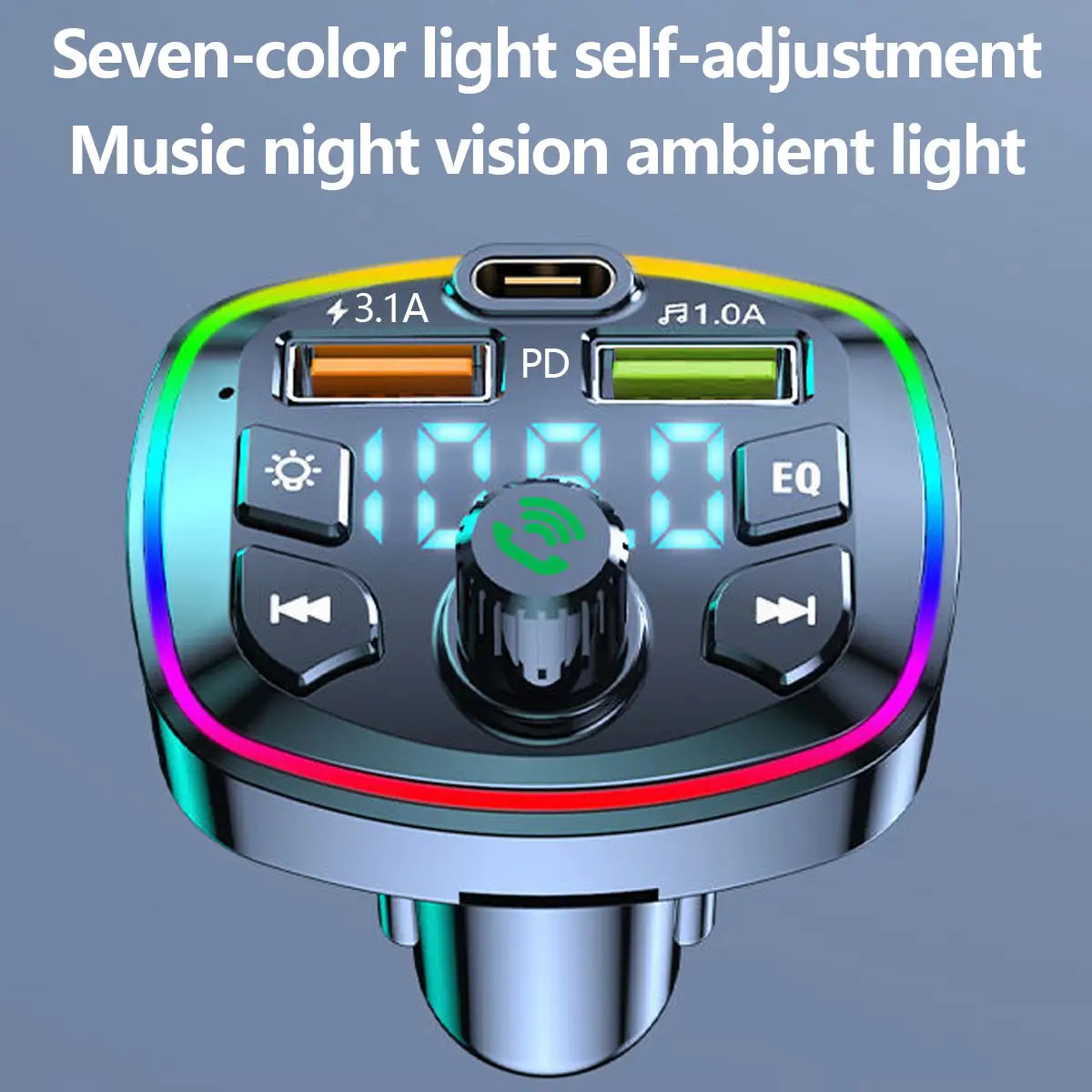 Car MP3 Player Bluetooth 5.0 FM Transmitter Handsfree Car Radio Modulator with Built-in Mic USB Quick Charge Adapter for Car