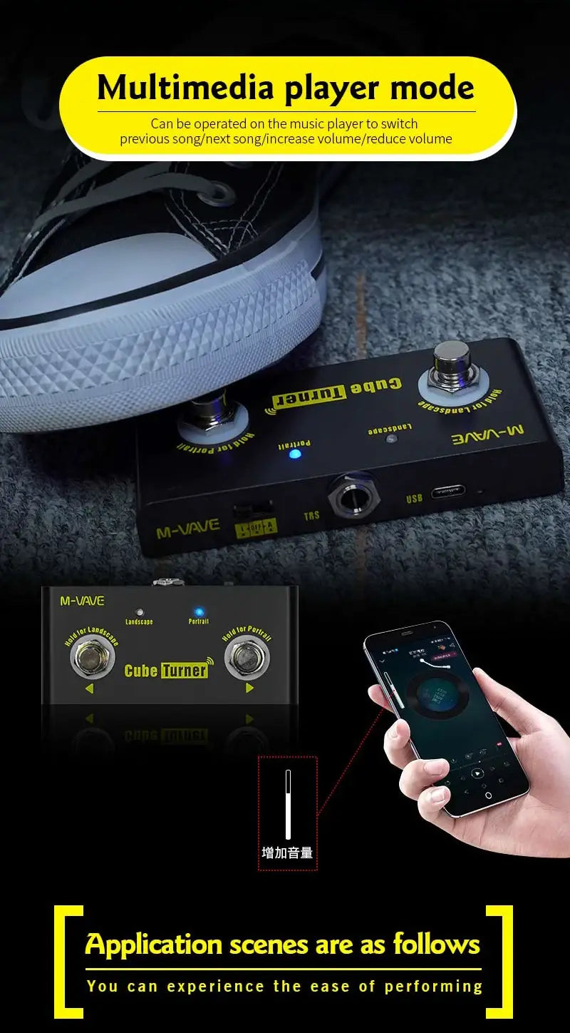 M-VAVE Cube Turner Wireless Page Turner Pedal Rechargeable Music Sheet Supports Looper Connection Compatible Guitar Pedal Parts