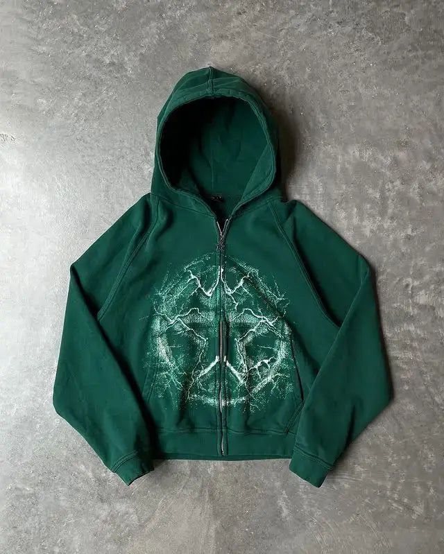 Streetwear Zip Hoodie Y2K Hip Hop Graphic Print Oversized Hoodie Sweatshirt Mens Womens New Harajuku Gothic Jacket Clothes