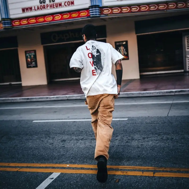 Hip Hop Retro Racing Style Graffiti Color Blocking Saint Micheal T-Shirt Men Women High Quality Oversized T Shirt Tee Tops