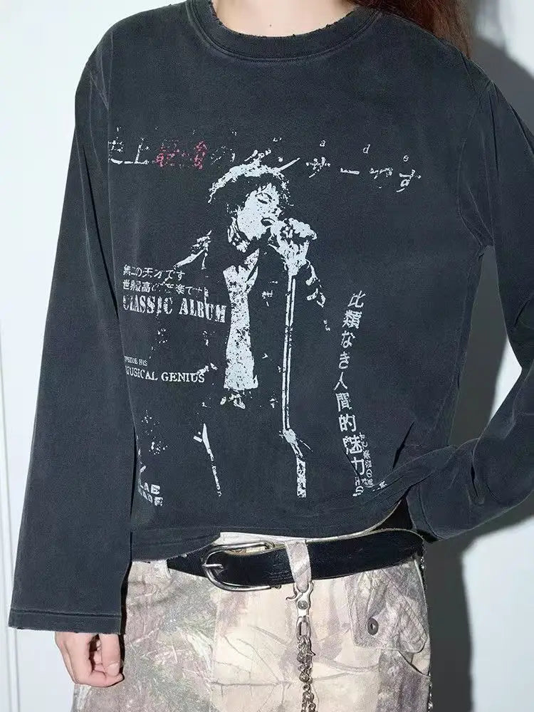Hip Hop Vintage 2000s Casual Letter Print Y2k Long Sleeve O-Neck Streetwear Harajuku Gothic Tee Crop Top Men Clothes ropa hombre