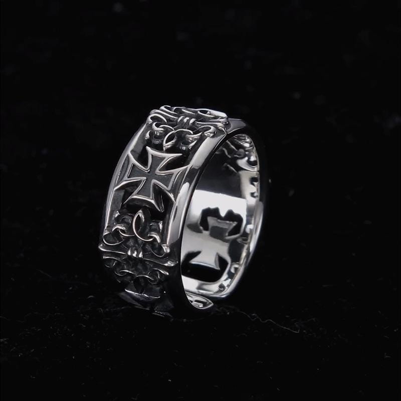 Hip Hop Punk Ring Retro Cross Opening Design Niche Men’s Jewelry Adjustable Statement Ring Gothic Style Accessory Unisex