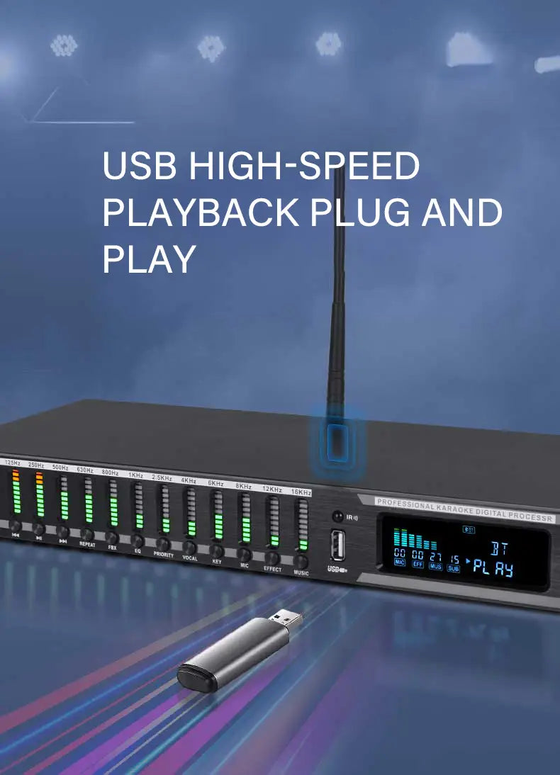 Professional home pre-stage effector microphone KTV digital reverb USB Bluetooth howling Kara processor