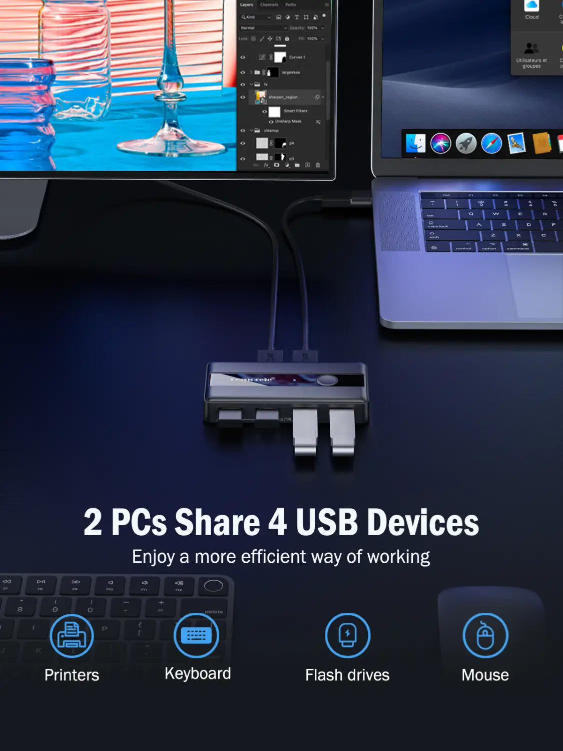 USB KVM Switch Adapter USB 3.0 Switcher 2 Input 4 Output USB Switch KVM Switcher Printer Sharer For Computer Keyboard