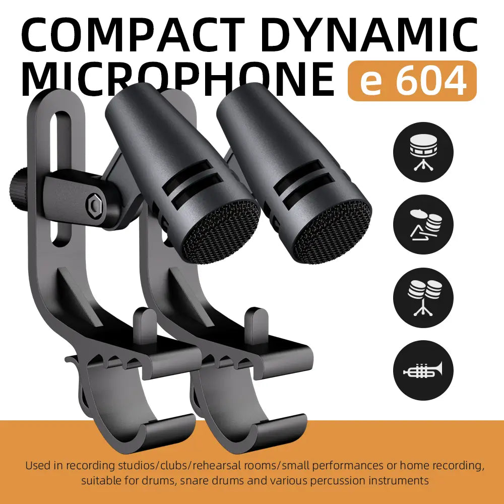Drum Microphone E604 Tom Snare Cardioid Instrument Wired With Clip Arm Mount for Professional Recording
