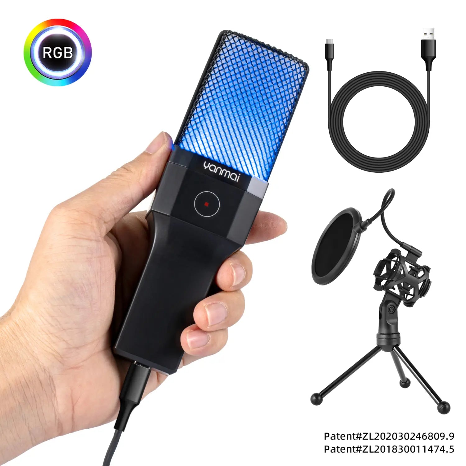 Gaming Microphone Professional Condenser Mic PC Laptop Computer Mike RGB USB Wired Studio Streaming Podcast Gamer Karaoke PC Kit