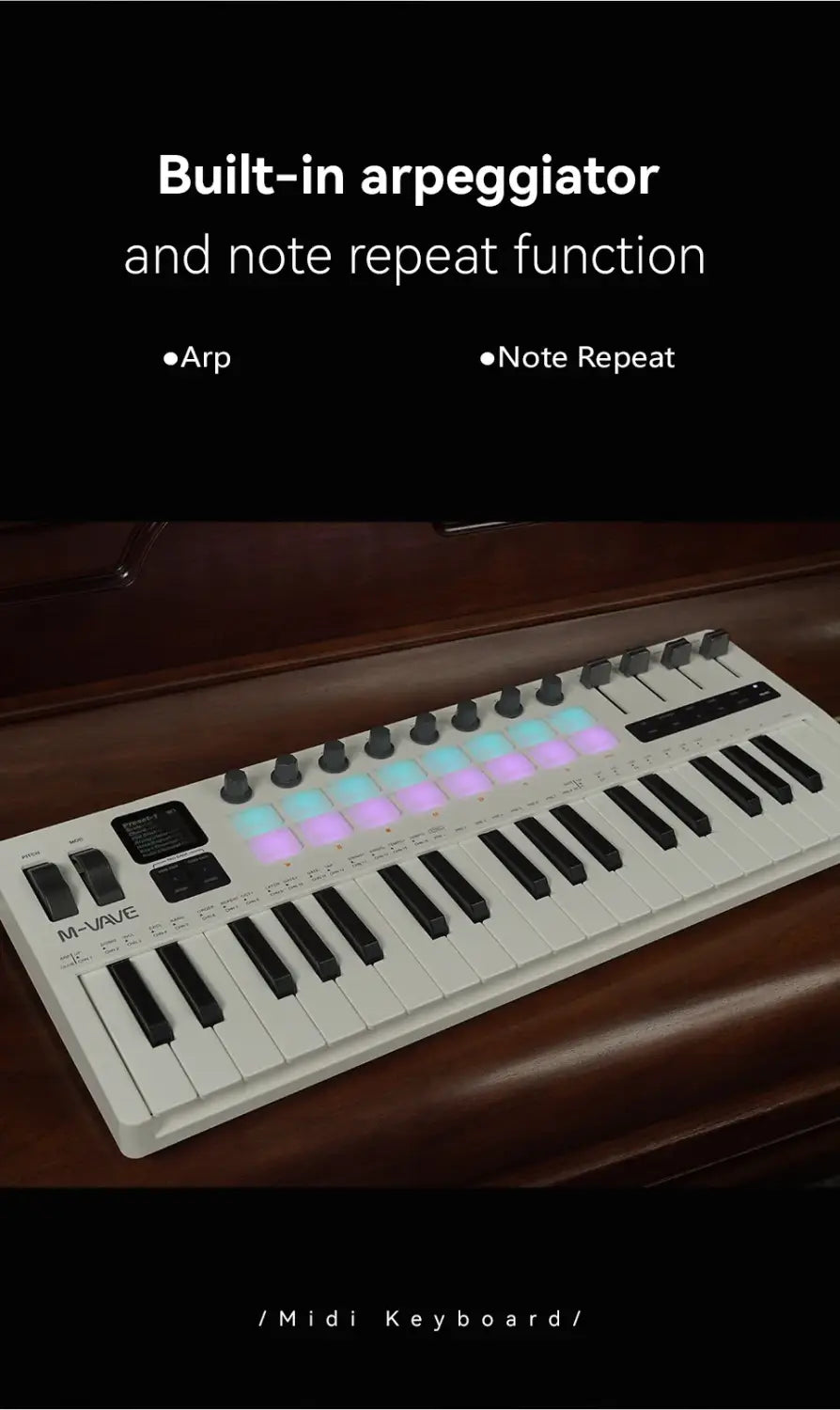 M-VAVE SMK-37 PRO 37-Key MIDI Controller Pedal 16 RGB Pads 8 Knobs Built-in Synthesizer Portable Keyboard Digital 37 300