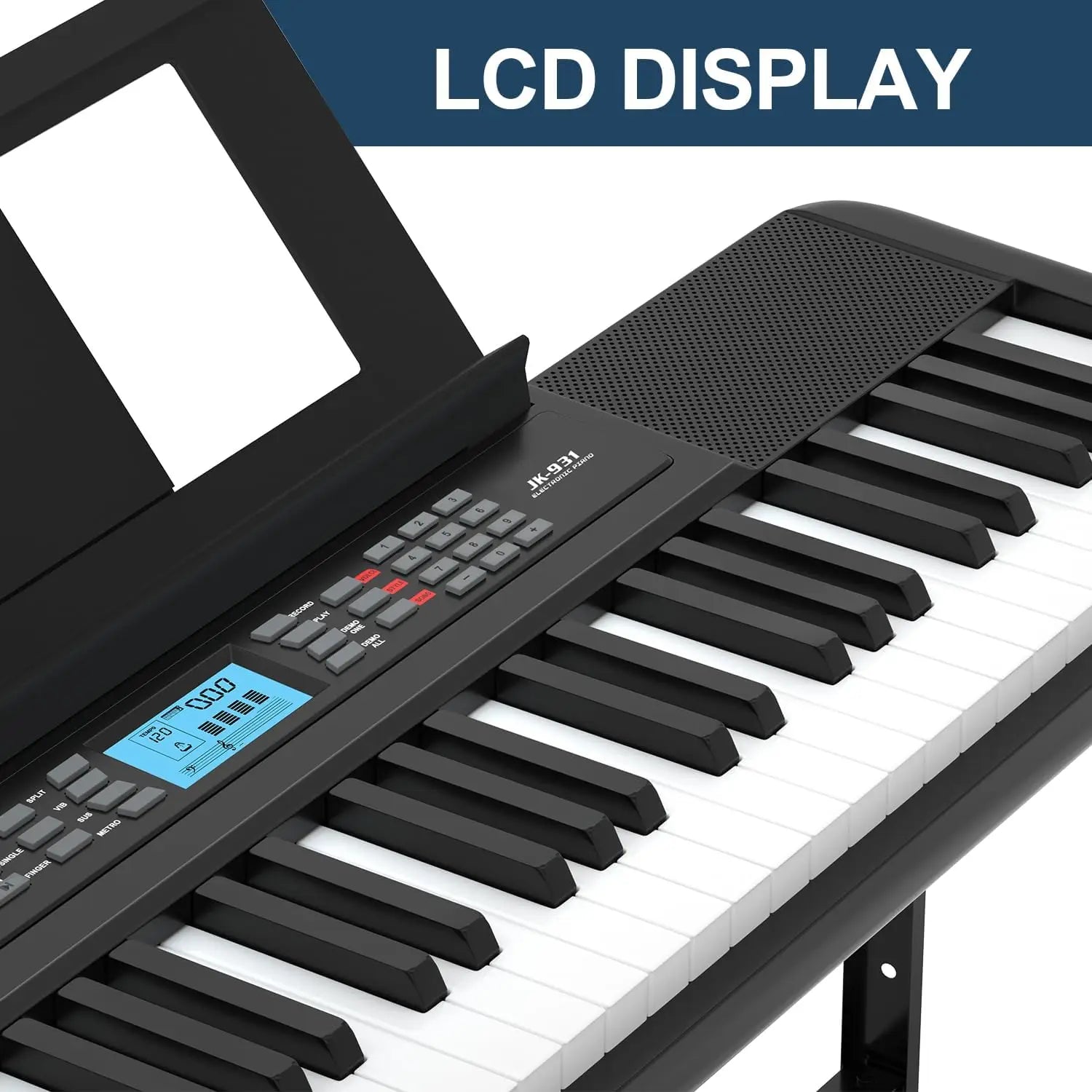 61-Key Portable Electric Piano Keyboard with LCD Screen Speakers Headphone Jack Stand Stool & Accessories