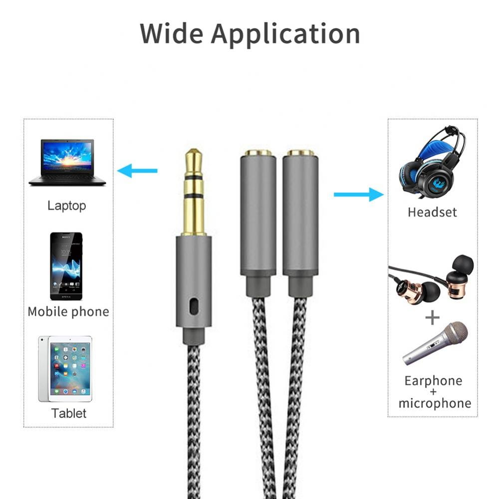Headset Adapter Headphone Mic and Speaker Y Splitter Cable 3.5mm Audio Male to 2 Female For Earphone Extense Mobile Audio