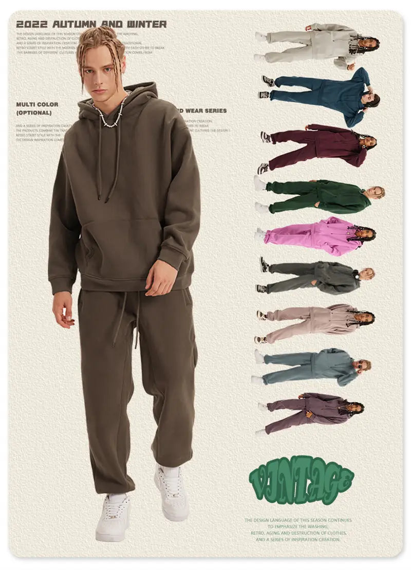 ZODF Trendy Men 345gsm Fleece Sweatpant Unisex Solid Color Loose Retro Hip Hop Winter Joggers Pants Brand Clothes HY0005